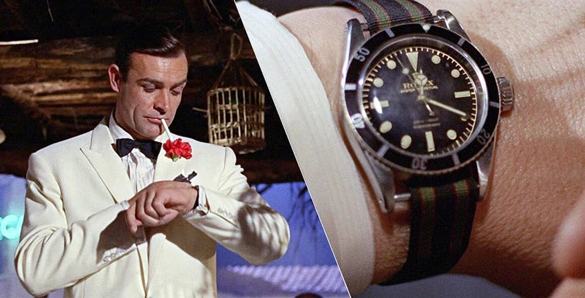 James Bond checking his Watch nylon strap