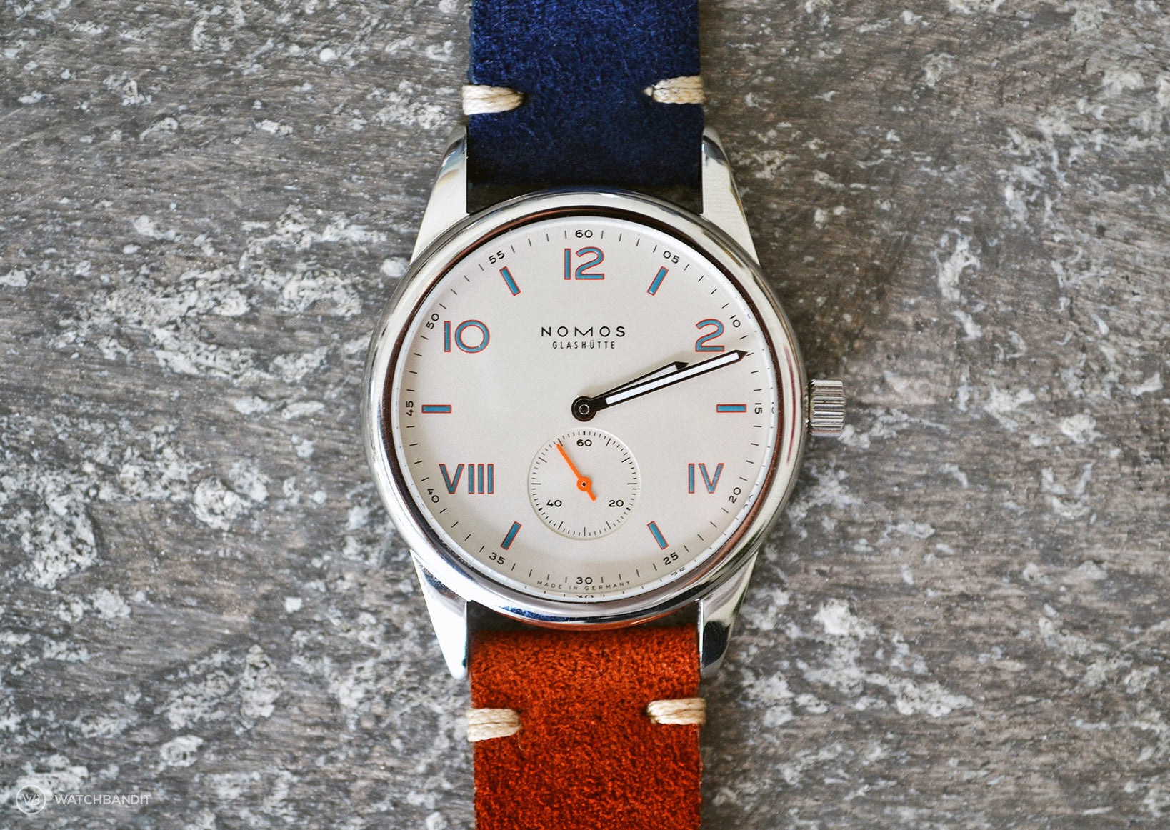 NOMOS Club Campus with blue and brown suede strap by WB Original
