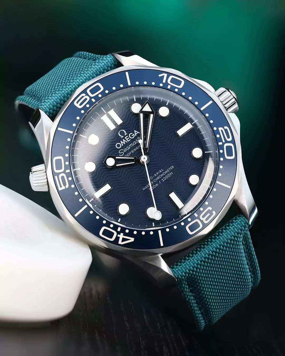 Omega-Seamaster-Blue-Petrol-Sailcloth-Strap-2