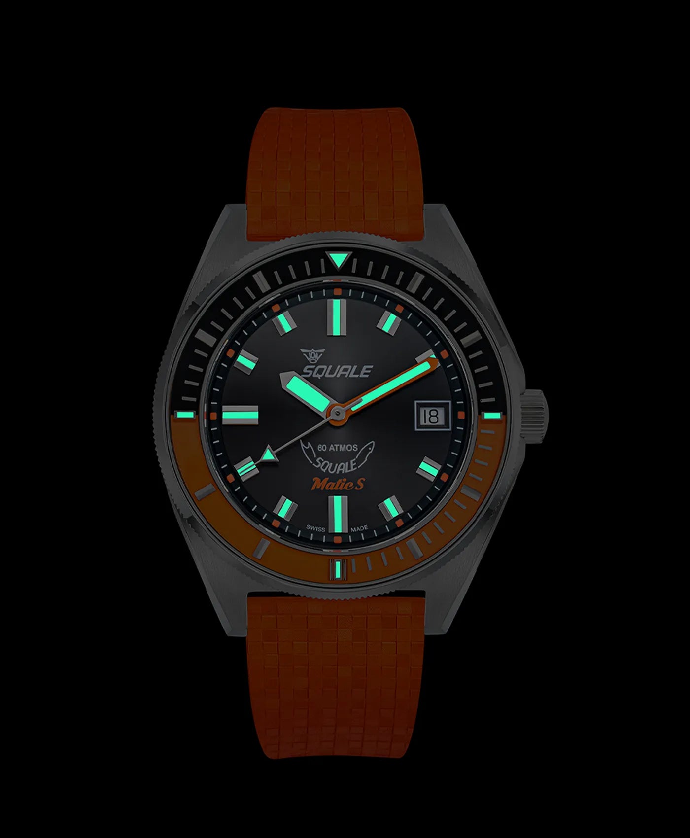 Squale - Matic S Orange - MATICBKOBK.MROR - Mosaic Rubber Strap lume
