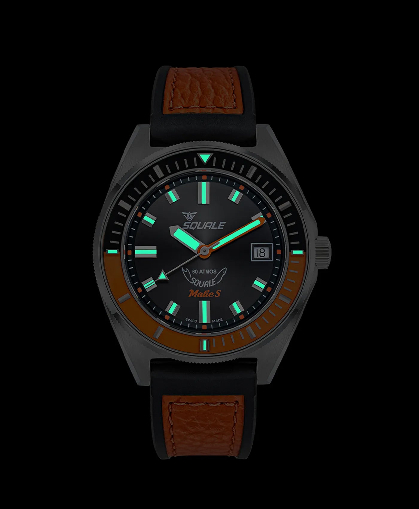 Squale - Matic S Orange - MATICBKOBK.RLOR - HydroLeather Watch Strap - lume 2