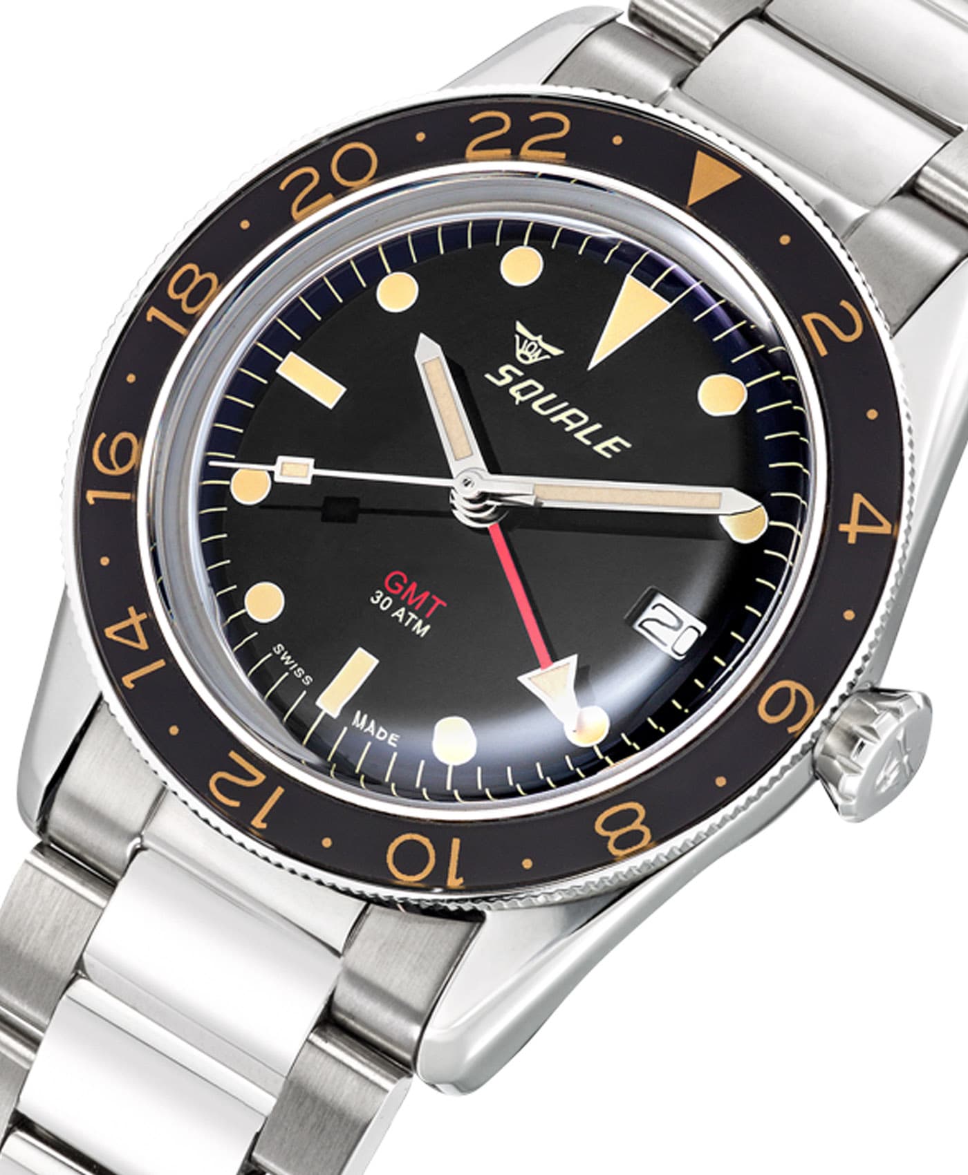 Squale - SUB 39 - GMT Vintage - Metal Bracelet - close up-min