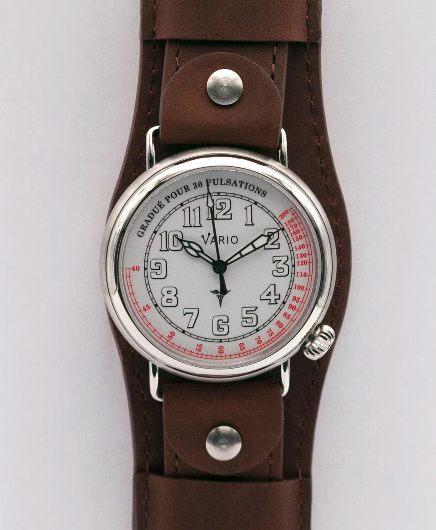 Vario - 1918 Medic - White Dial with White Lume - Mahogany Brown-min
