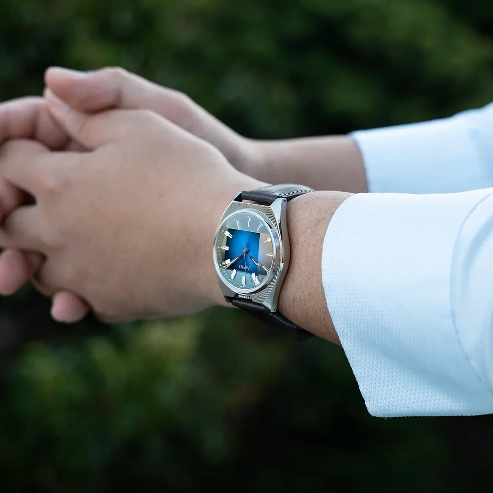 Vario Futurist Watch Sunburst Blue Fume Watch-wrist shot 2