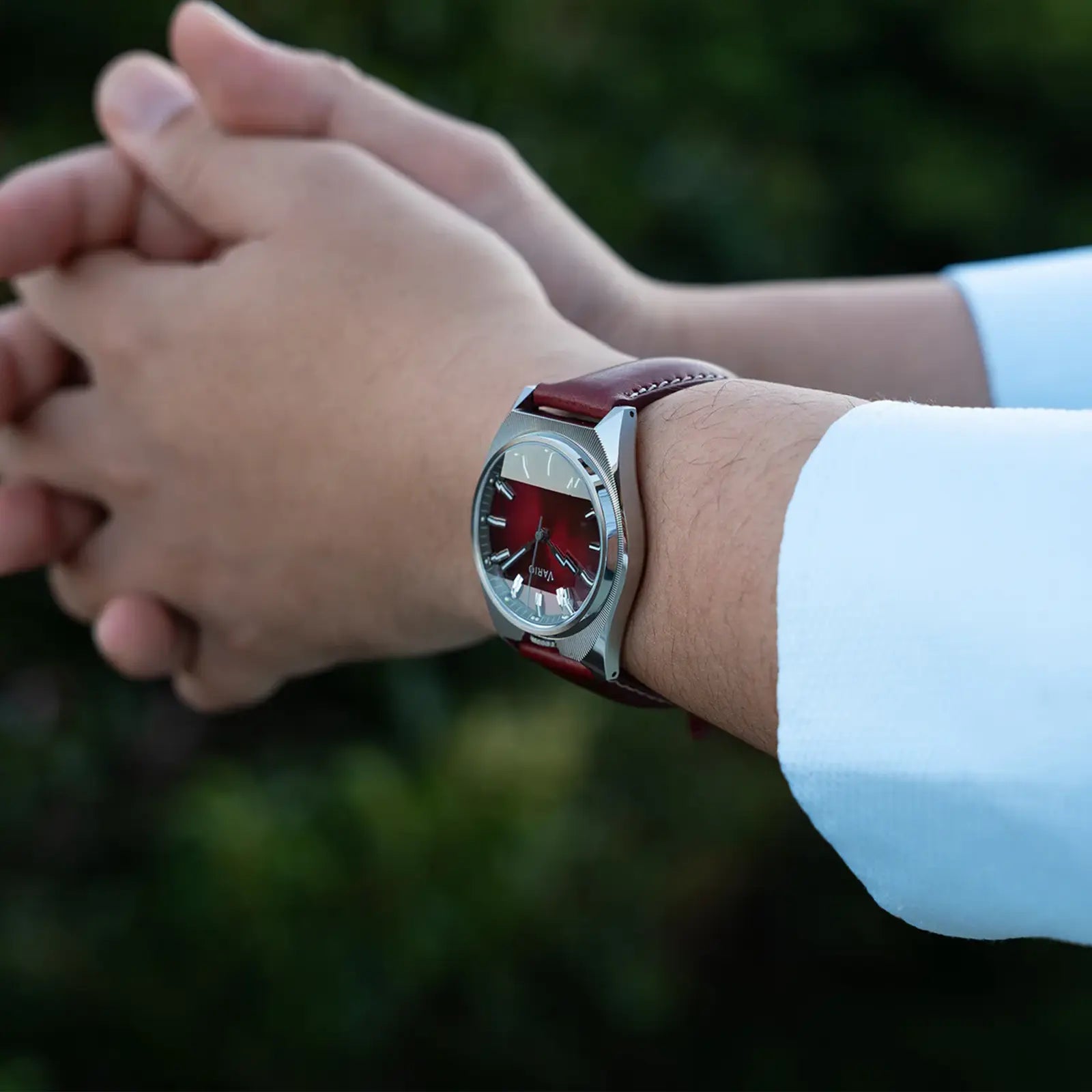 Vario Futurist Watch Sunburst Red Fume Watch wrist shot