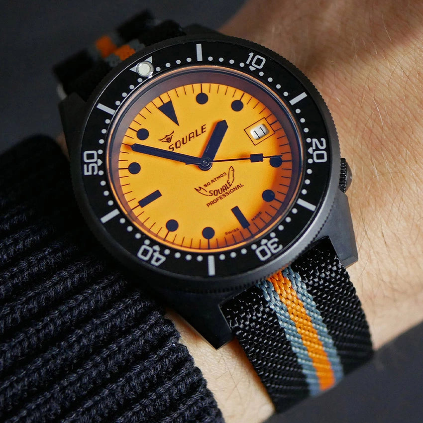 Premium Adjustable Single-Pass Nylon Strap – Black Orange-squale aranchia luminoso