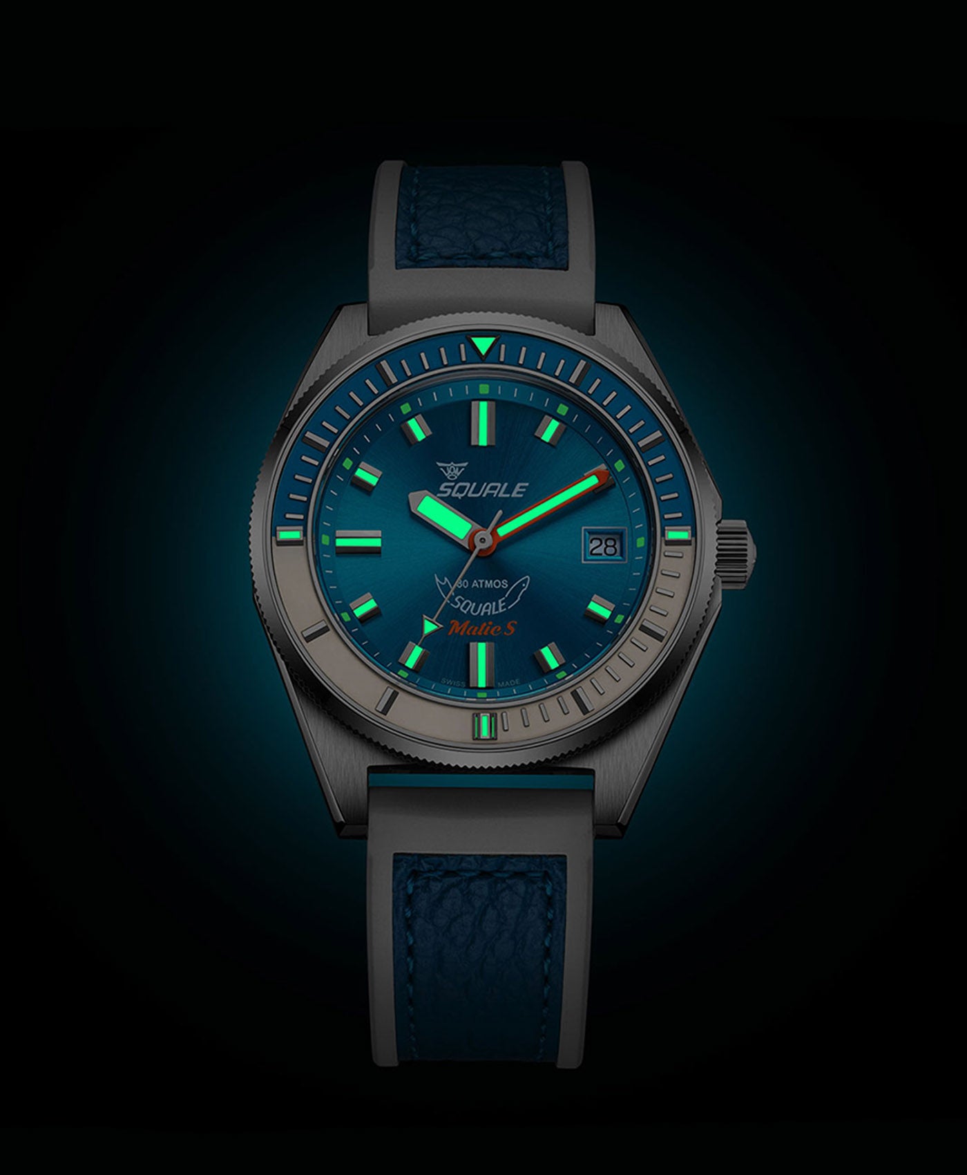 Squale - Matic S Light Blue - MATICLBWLB - HydroLeather Watch Strap-lume
