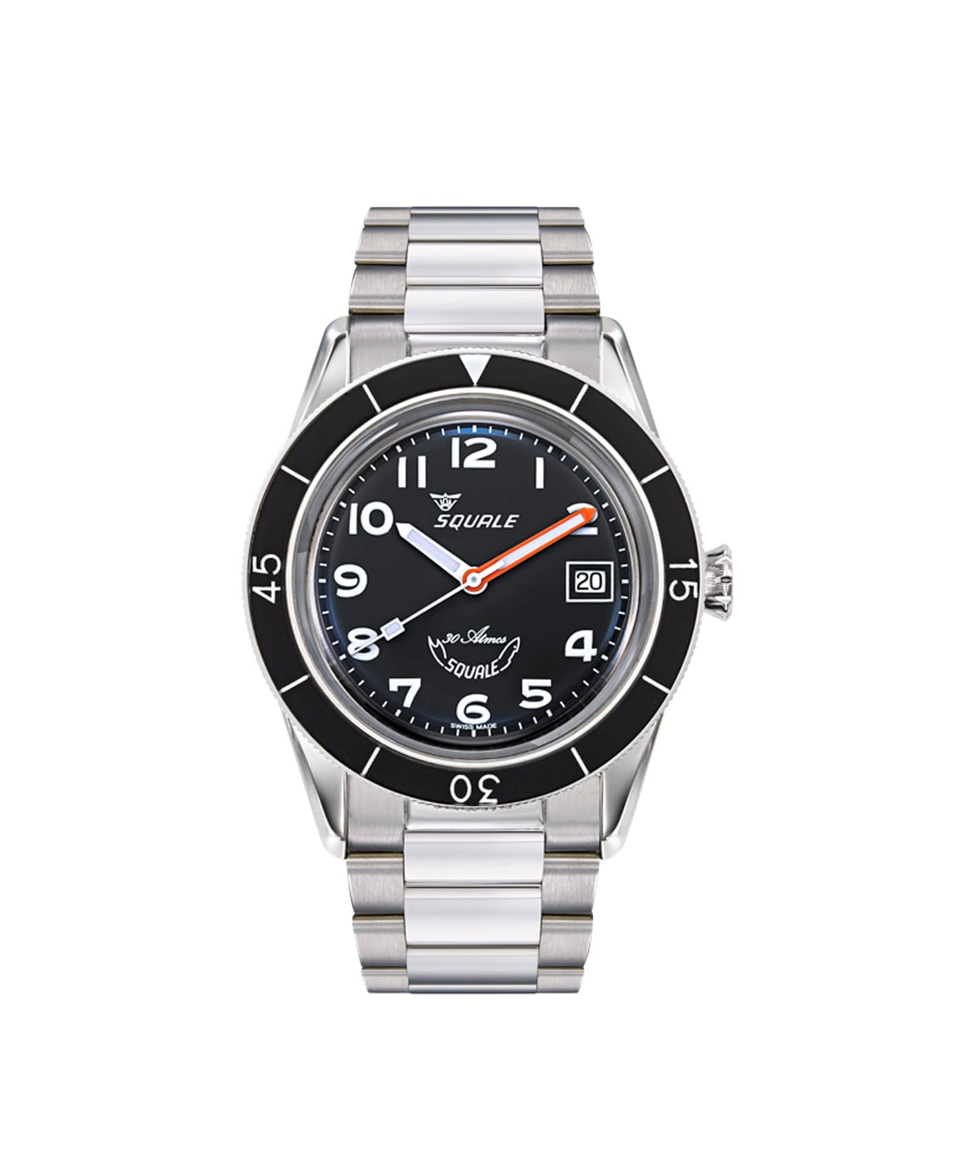Squale - SUB39 - Black Arabic - Metal Bracelet - front-min