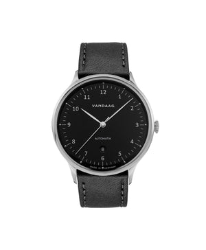 Vandaag - Primus Automatik - Stahl-Schwarz - Schwarzes Lederarmband
