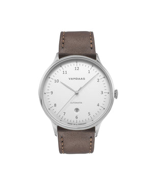 Vandaag - Primus Automatik - Stahl-Silber - Braunes Lederarmband