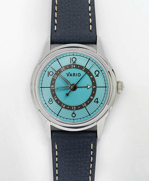 Vario - Empire Seasons True GMT - Summer Blue Automatic Dress Watch - Royal Blue Lederarmband & Metallarmband