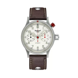 Hanhart - PIONEER Mk I - Antikweiß - 40 mm - Hellbraunes Leder