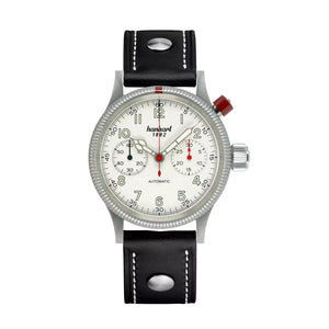 Hanhart - PIONEER Mk I - Antikweiß - 40 mm - Schwarzes Leder