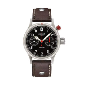 Hanhart - PIONEER Mk I - Schwarz - 40 mm - Dunkelbraunes Leder
