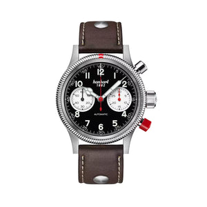 Hanhart - PIONEER Mk II - Reverse Panda - 40 mm - Dunkelbraunes Leder