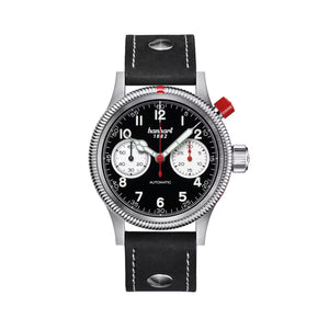 Hanhart - PIONEER Mk I - Reverse Panda - 40 mm - Schwarzes Leder