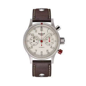 Hanhart - PIONEER Mk II - Antikweiss - 40 mm - Dunkelbraunes Leder
