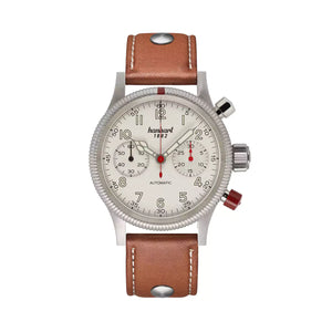 Hanhart - PIONEER Mk II - Antikweiss - 40 mm - Hellbraunes Leder