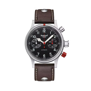 Hanhart - PIONEER Mk II - Schwarz - 40 mm - Dunkelbraunes Leder