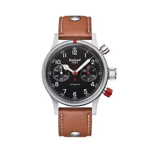 Hanhart - PIONEER Mk II - Schwarz - 40 mm - Hellbraunes Leder