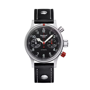 Hanhart - PIONEER Mk II - Schwarz - 40 mm - Schwarzes Leder