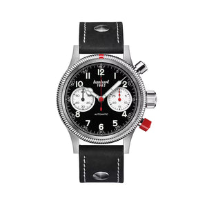 Hanhart - PIONEER Mk II - Reverse Panda - 40 mm - Schwarzes Leder