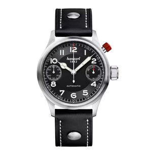 Hanhart - MonoScope - Schwarz - Glatte Lünette - 45 mm - Schwarzes Leder