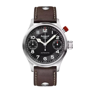 Hanhart - MonoScope - Schwarz - Glatte Lünette - 45 mm - Dunkelbraunes Leder