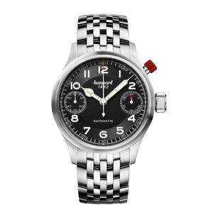 Hanhart - MonoScope - Schwarz - Glatte Lünette - 45 mm - Edelstahlarmband