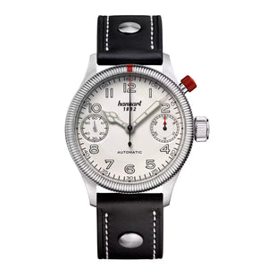 Hanhart - MonoScope - Silber - Geriffelte Lünette - 45 mm - Schwarzes Leder
