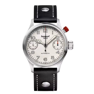 Hanhart - MonoScope - Silber - Glatte Lünette - 45 mm - Schwarzes Leder