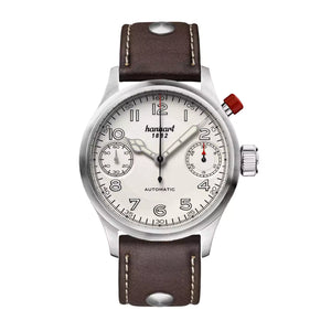 Hanhart - MonoScope - Silber - Glatte Lünette - 45 mm - Dunkelbraunes Leder