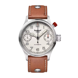 Hanhart - MonoScope - Silber - Glatte Lünette - 45 mm - Hellbraunes Leder
