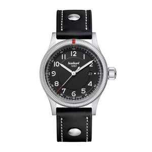 Hanhart - PIONEER One - Schwarz - 42 mm - Schwarzes Leder mit Nieten
