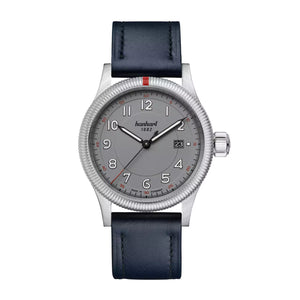Hanhart - PIONEER One - Grau - 42 mm - Blaues Leder