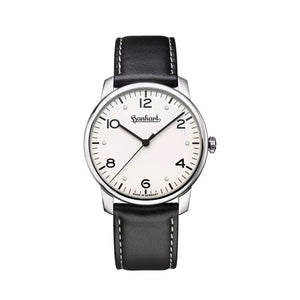 Hanhart - PIONEER Silva - Weiss - 38.5 mm - Schwarzes Leder