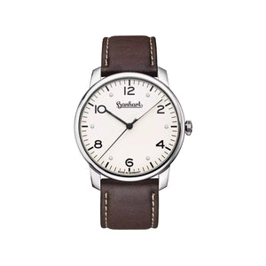 Hanhart - PIONEER Silva - Weiss - 38.5 mm - Braunes Leder