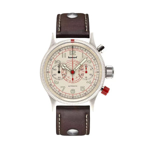 Hanhart - PIONEER Mk II - TachyTele - Antikweiss - 40 mm - Dunkelbraunes Leder