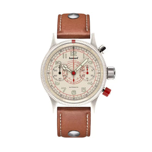 Hanhart - PIONEER Mk II - TachyTele - Antikweiss - 40 mm - Hellbraunes Leder