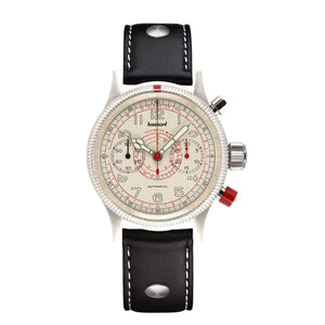 Hanhart - PIONEER Mk II - TachyTele - Antikweiss - 40 mm - Schwarzes Leder
