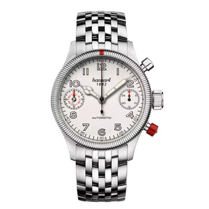 Hanhart - PIONEER TwinDicator - Antikweiss - Geriffelte Lünette - 45 mm - Edelstahlarmband