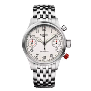 Hanhart - PIONEER TwinDicator - Antikweiss - Glatte Lünette - 45 mm - Edelstahlarmband