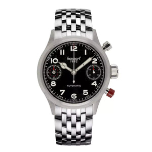 Hanhart - PIONEER TwinDicator - Schwarz - Glatte Lünette - 45 mm - Edelstahlarmband