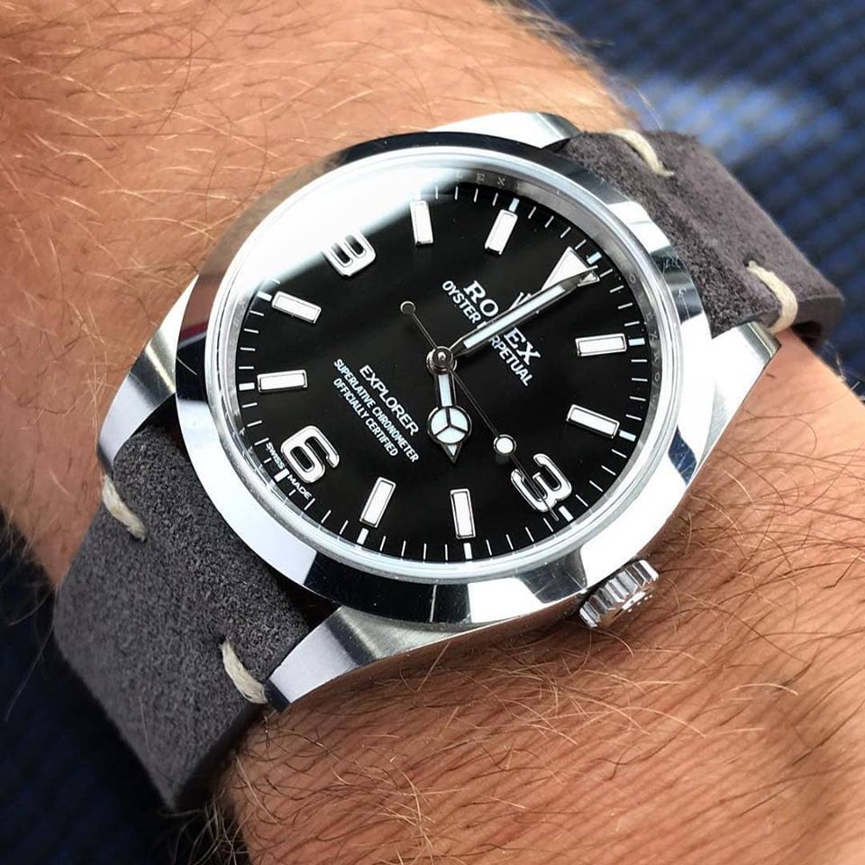 rolex explorer watchbandit suede strap by submarinate