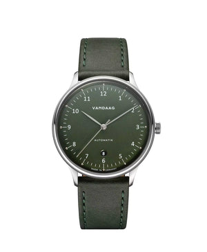 Vandaag - Primus Automatik - Stahl-Grün - Grünes Lederarmband