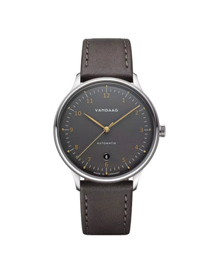Vandaag - Primus Automatik - Grau-Gold - Graues Lederarmband
