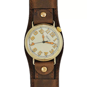 Vario – 1918 Pilotenuhr aus Messing, cremefarbenes Zifferblatt mit orangefarbener Leuchtmasse