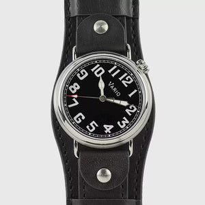 Vario - 1918 Pilot - Schwarzes Zifferblatt mit Weißer Leuchtmasse - 40mm - Bund Geölt Onyx Schwarz