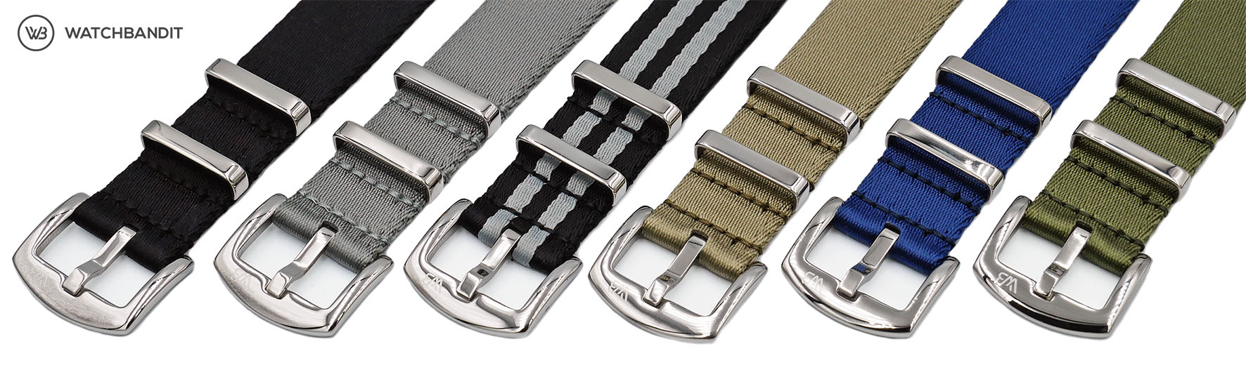 Premium 1.2 mm seat belt polished NATO Strap collection by WatchBandit Banner