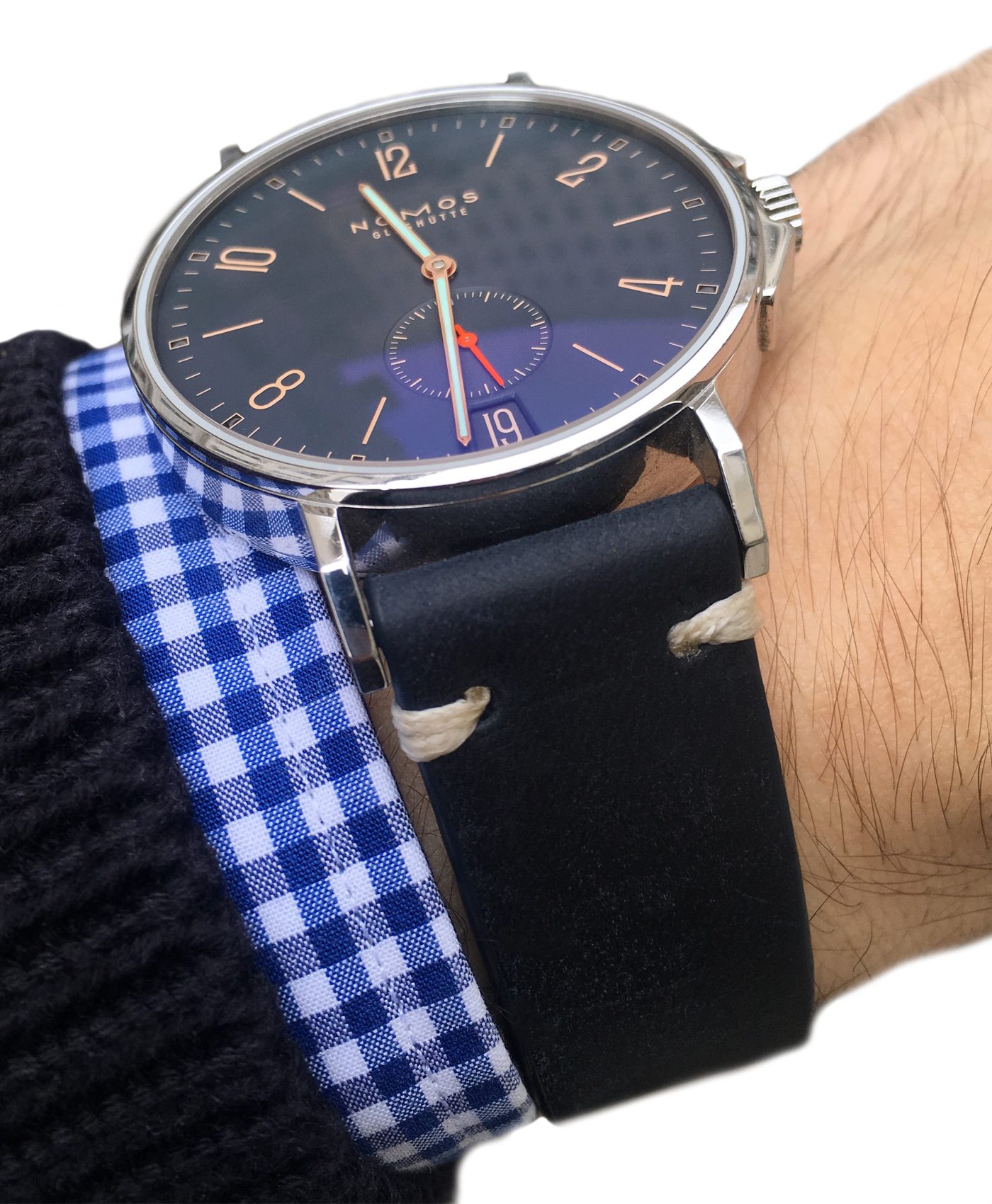 Nomos Ahoi Atlantic Date on midnight blue vintage leather strap by WB Original
